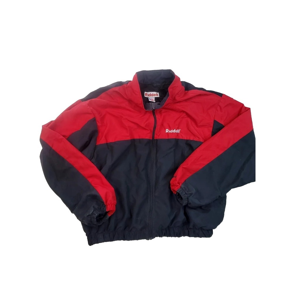 Vtg Riddell Mens Jacket Full Zip 2XL Red & Black Football Baseball Made In USA